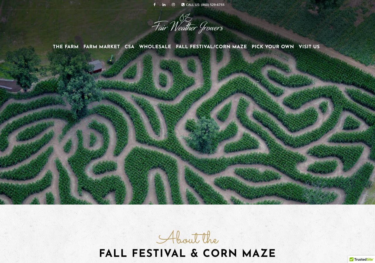 Homepage snapshot of Fair Weather Growers Fall Fest and Corn Maze