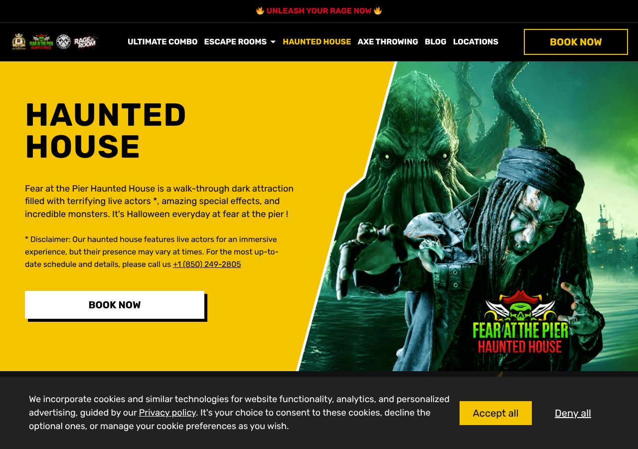 Homepage snapshot of Fear at the Pier Haunted Attraction and Escape Rooms