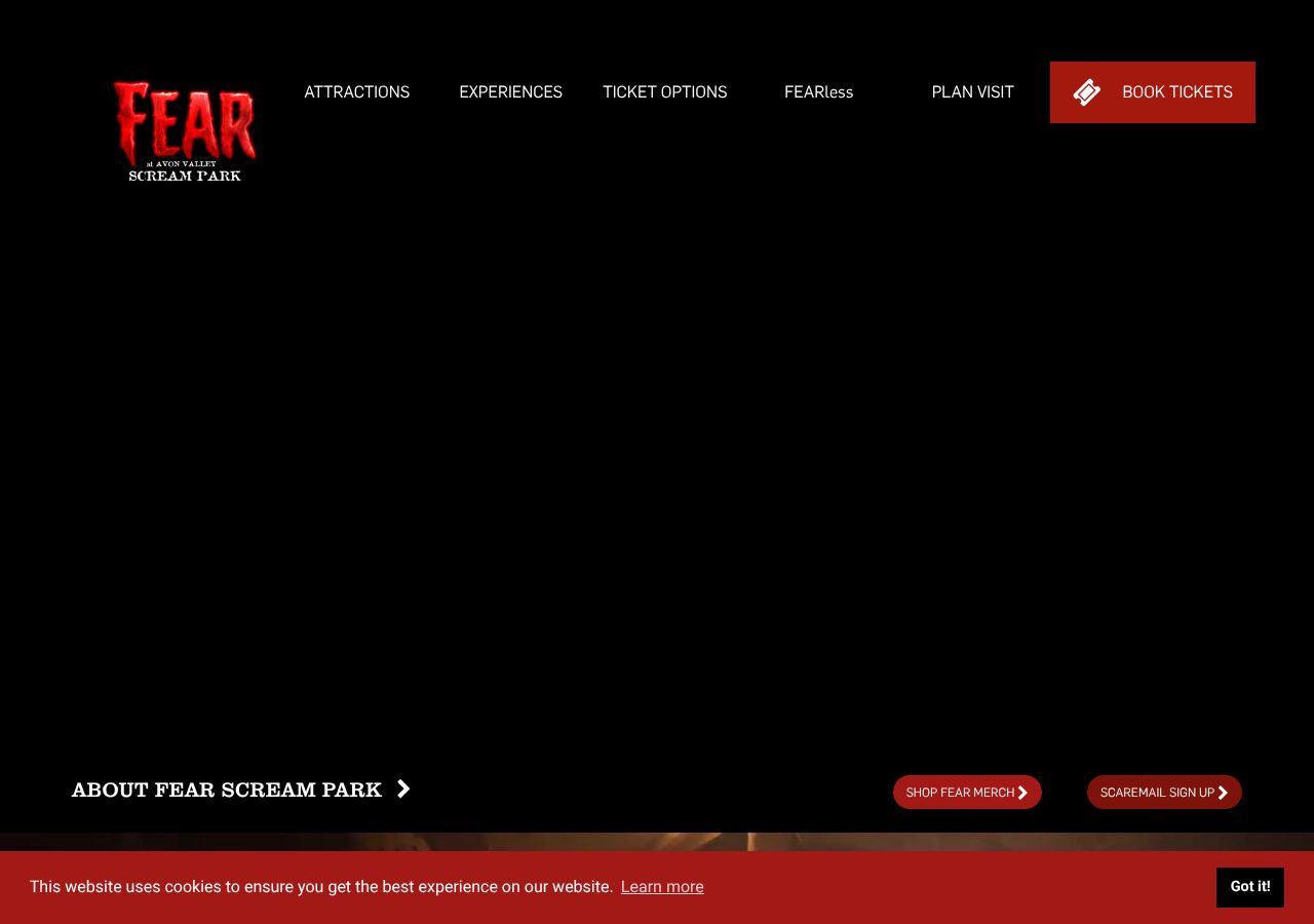 Homepage snapshot of FEAR Avon Valley Scream Park