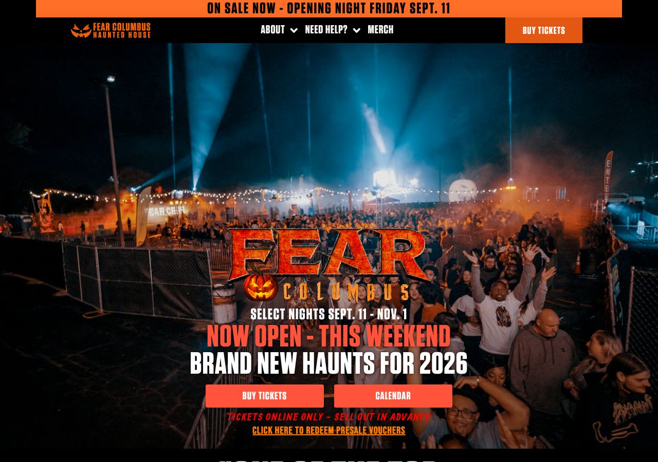 Homepage snapshot of Fear Columbus Haunted House