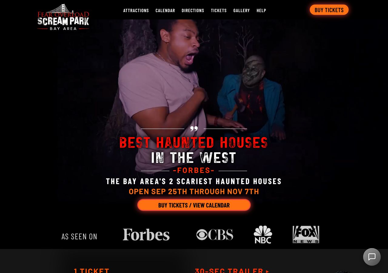 Homepage snapshot of Fear Overload Scream Park