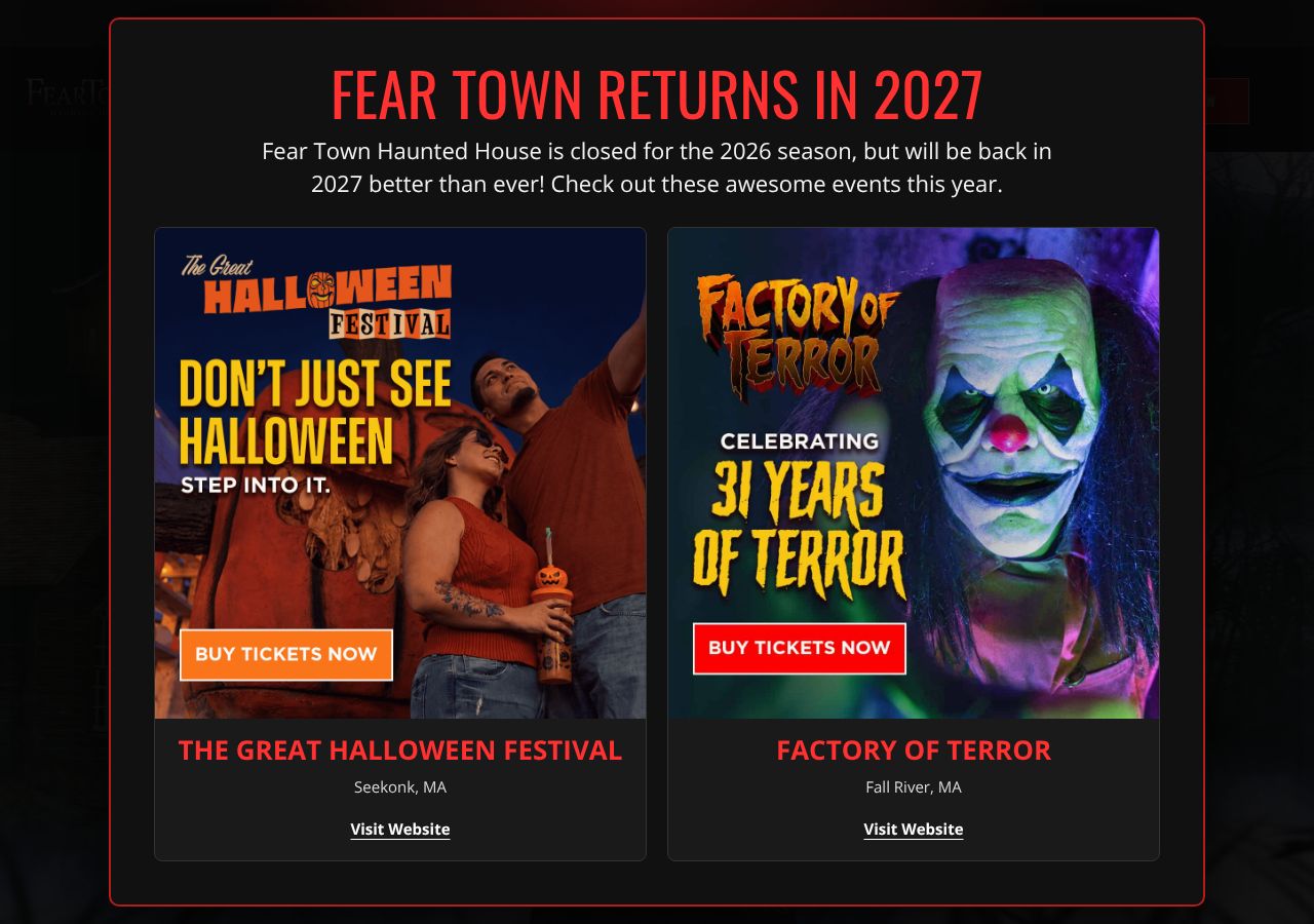 Homepage snapshot of Fear Town Haunted House