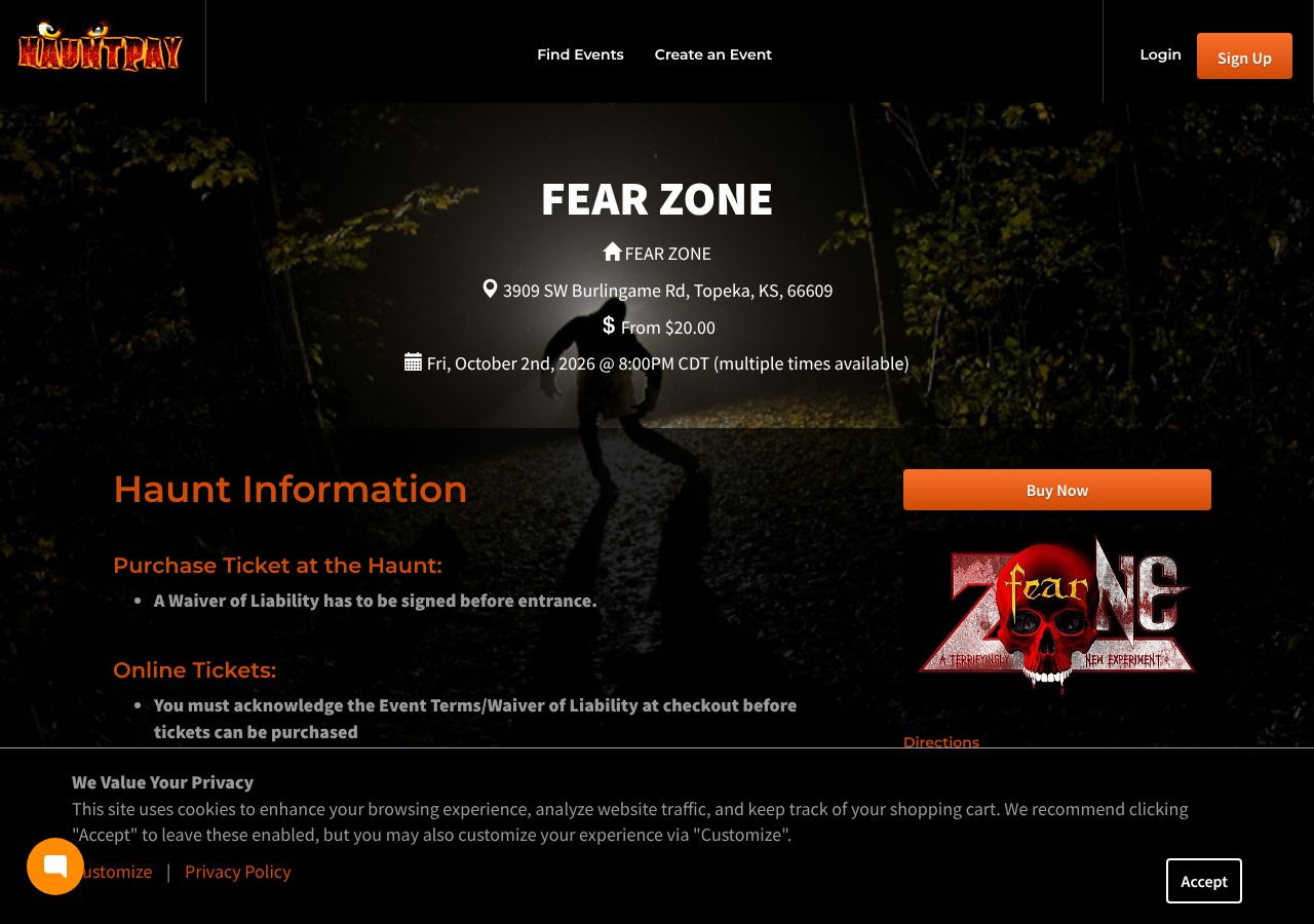 Homepage snapshot of Fear Zone