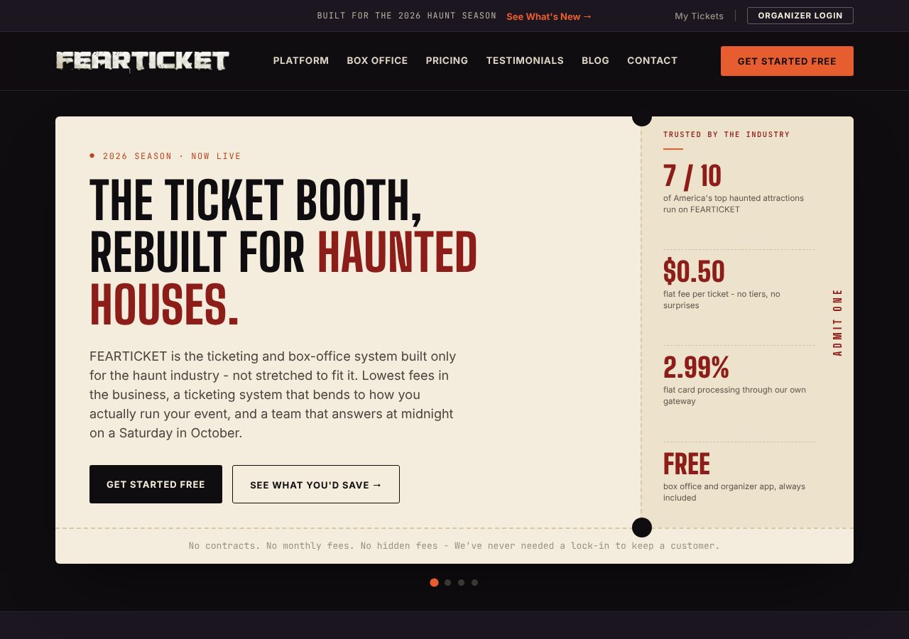 Homepage snapshot of FEARTICKET