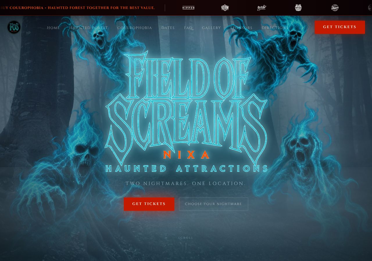 Homepage snapshot of Field of Screams Haunted Forest & Caulrophobia