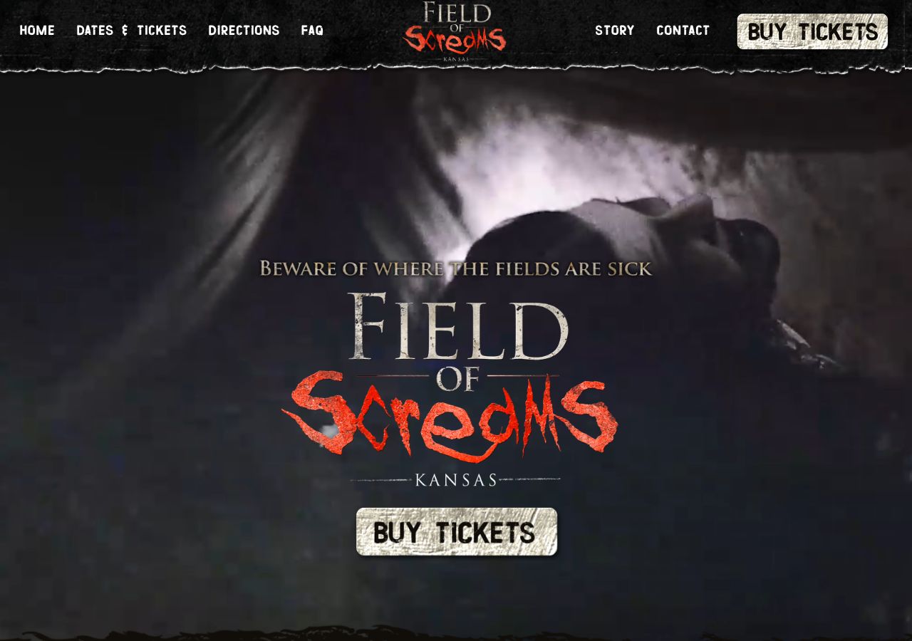 Homepage snapshot of Field of Screams Kansas