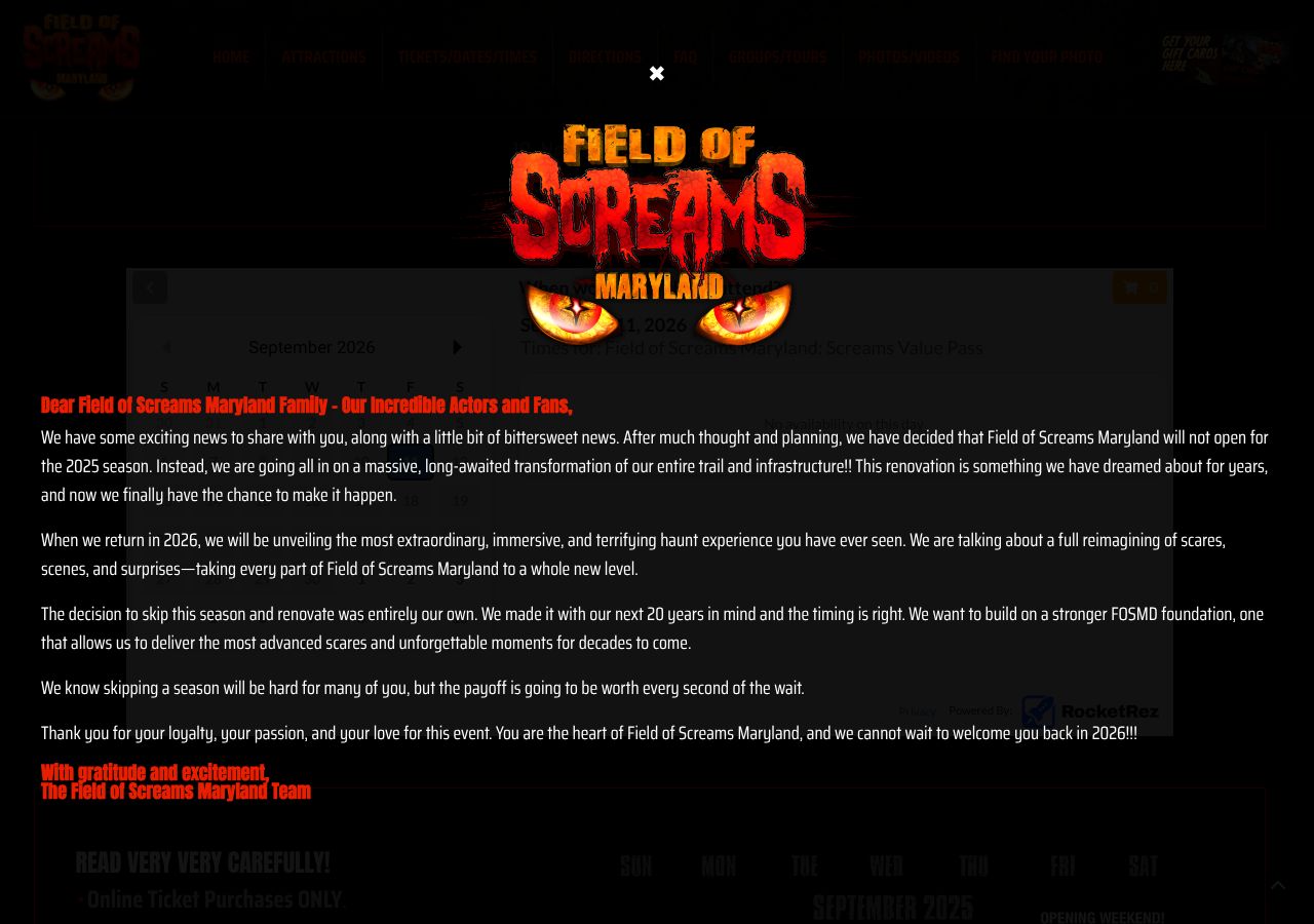 Homepage snapshot of Field of Screams Maryland
