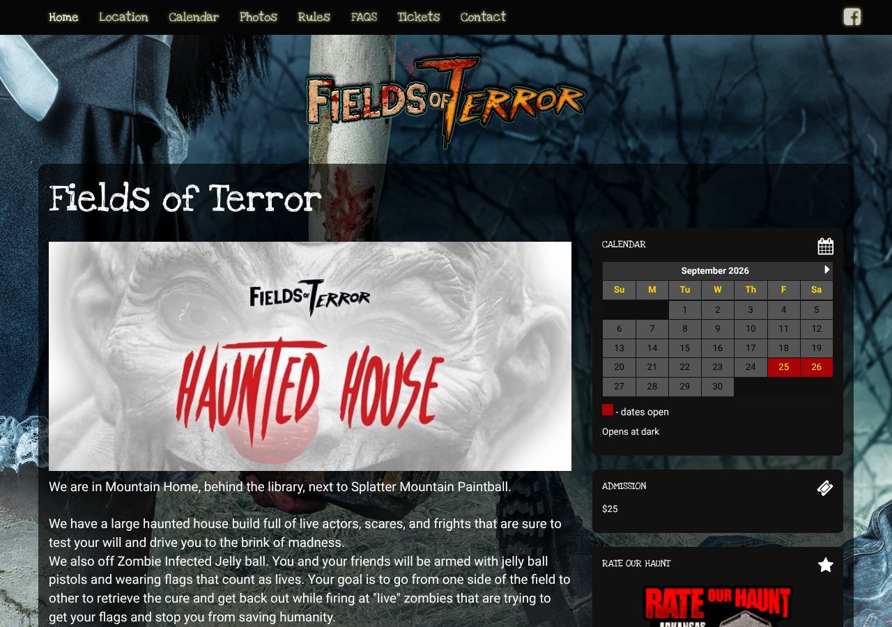 Homepage snapshot of Fields of Terror
