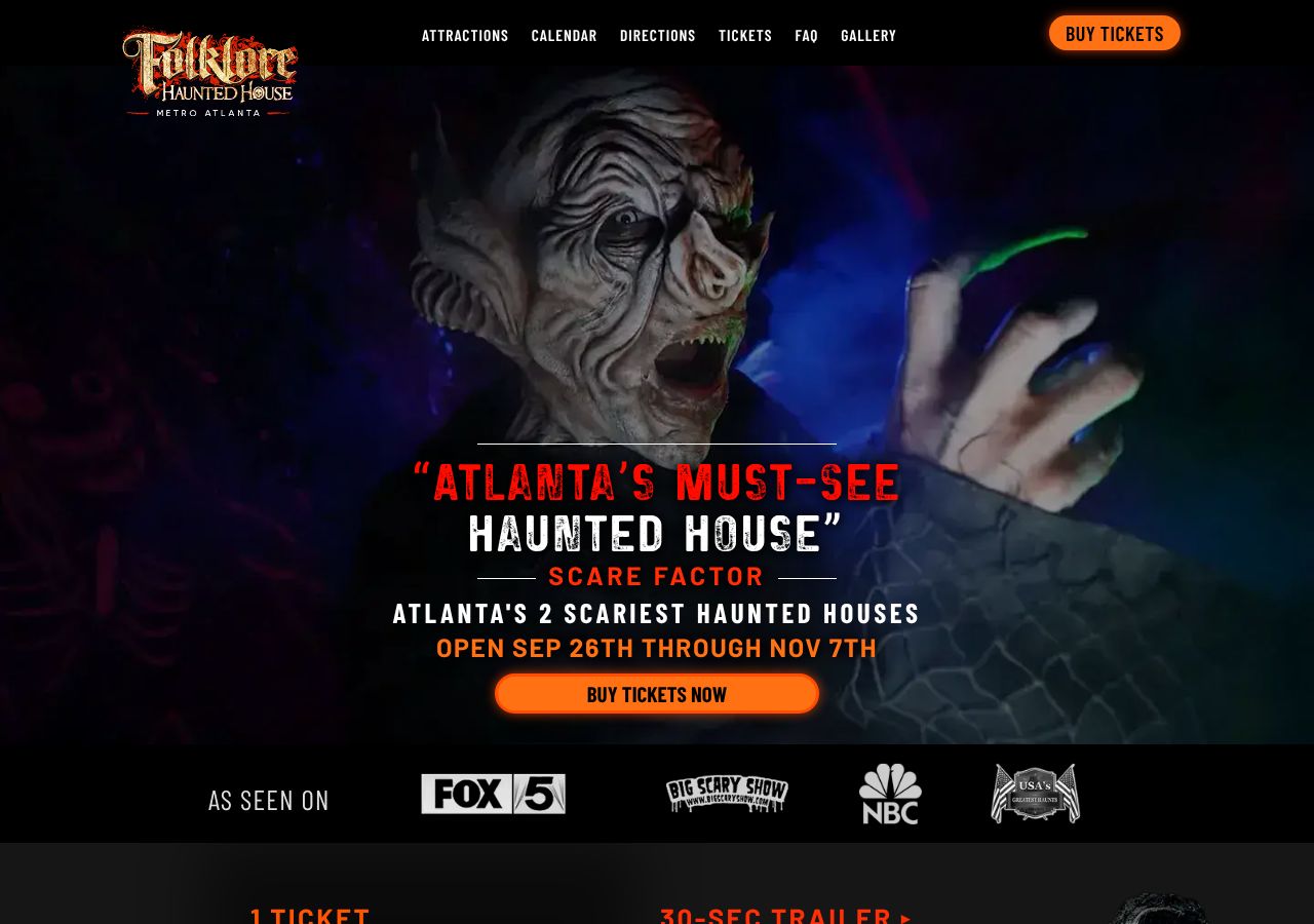 Homepage snapshot of Folklore Haunted House