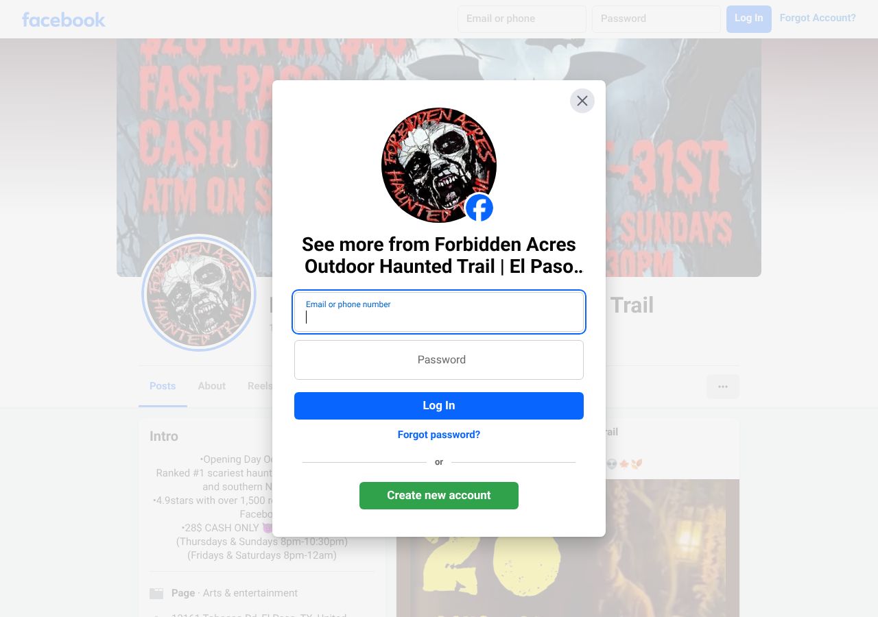 Homepage snapshot of Forbidden Acres Haunted Outdoor Trail