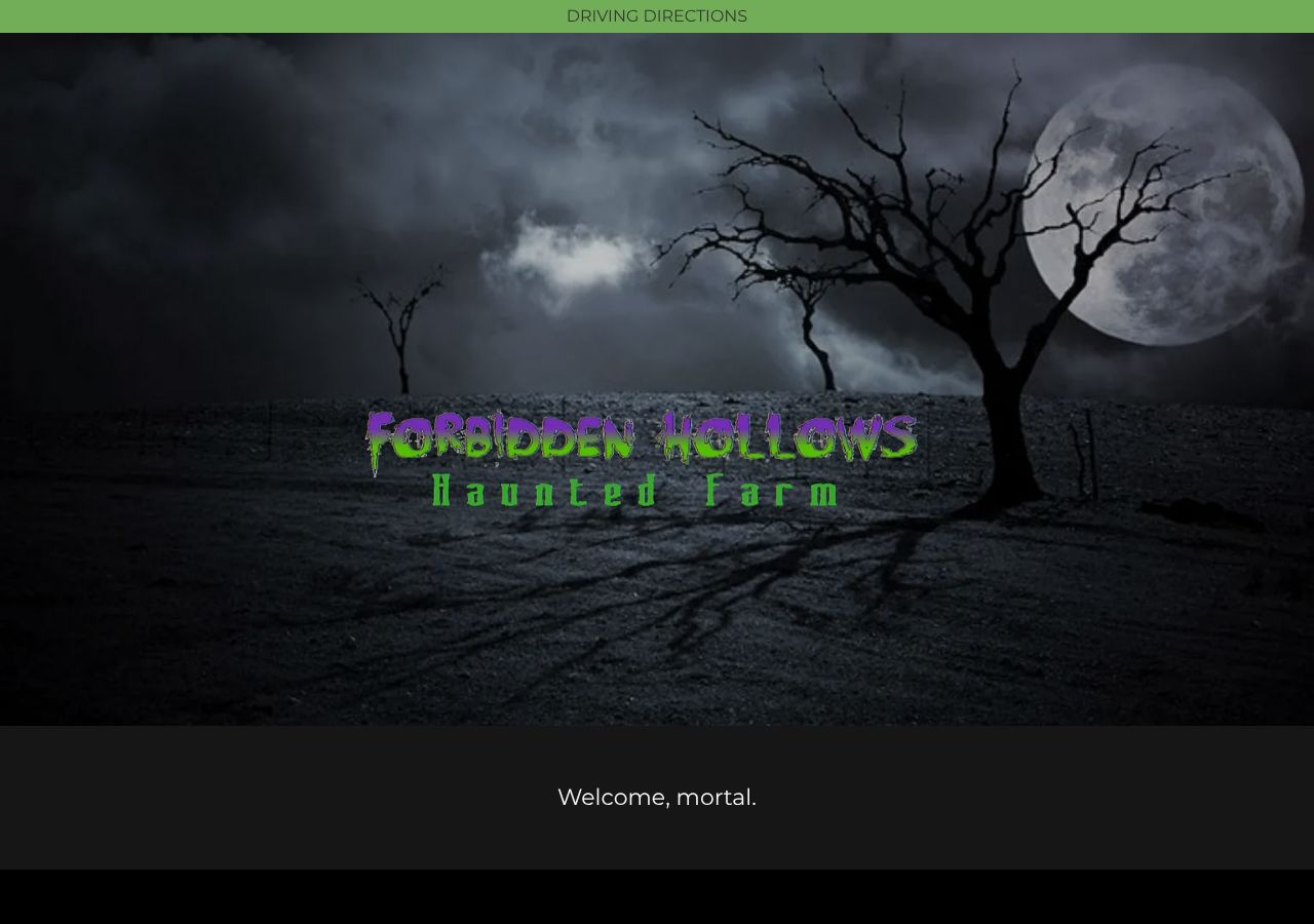 Homepage snapshot of Forbidden Hollows Haunted Farm
