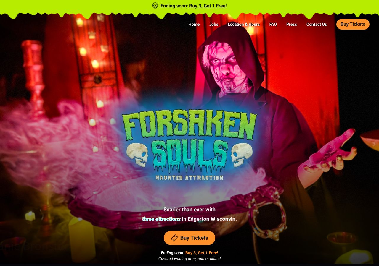 Homepage snapshot of Forsaken Souls Haunted Attraction