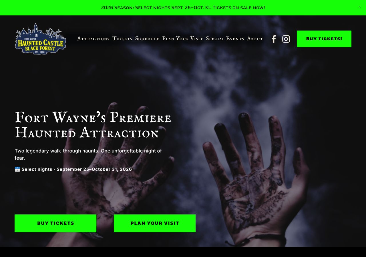 Homepage snapshot of Fort Wayne Haunted Castle and Black Forest