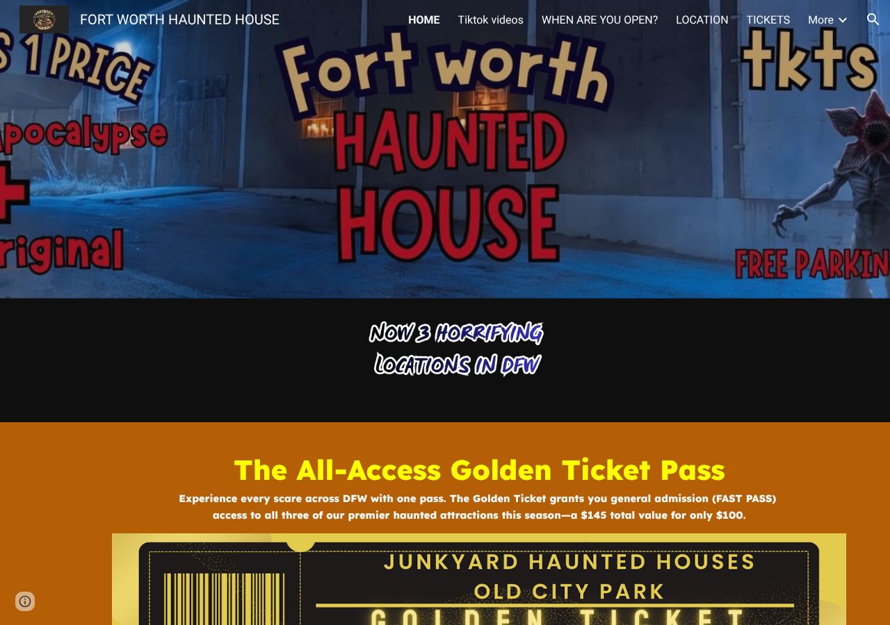 Homepage snapshot of Fort Worth Haunted House