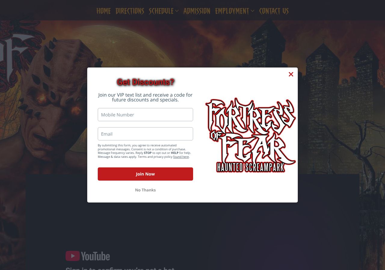 Homepage snapshot of Fortress of Fear ScreamPark