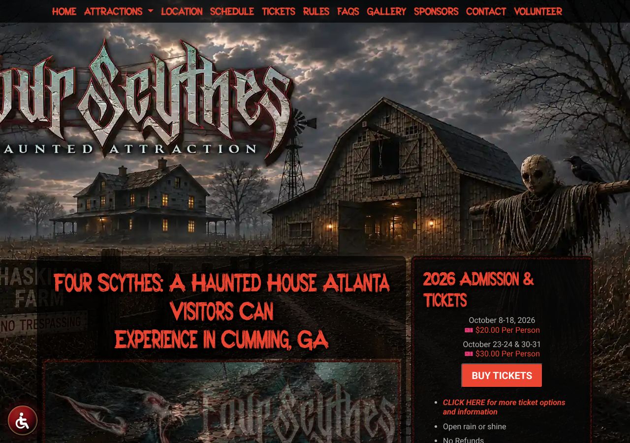 Homepage snapshot of Four Scythes Haunted Attraction