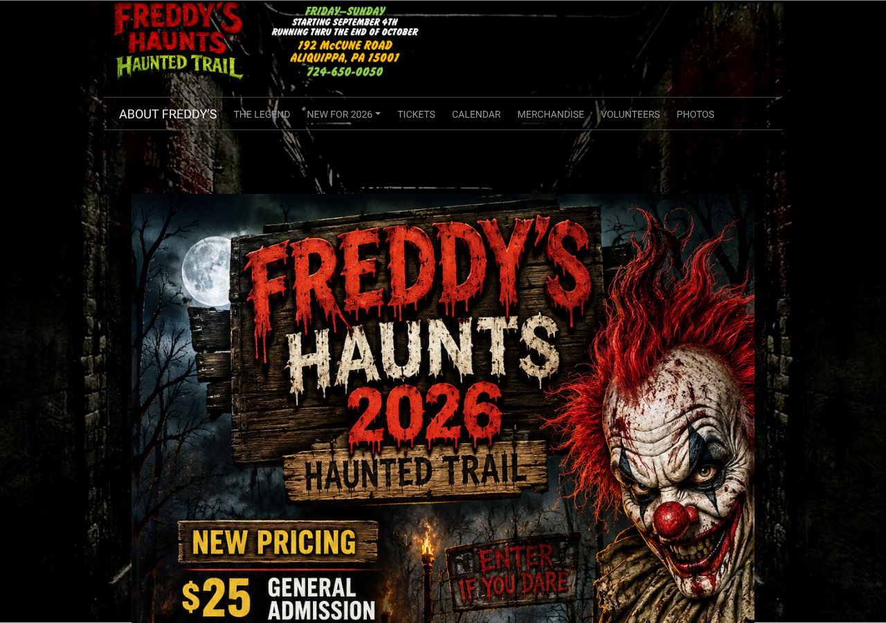 Homepage snapshot of Freddy’s Haunts