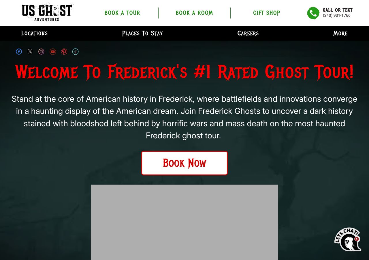 Homepage snapshot of Frederick Ghost Tours and Haunted Pub Crawls
