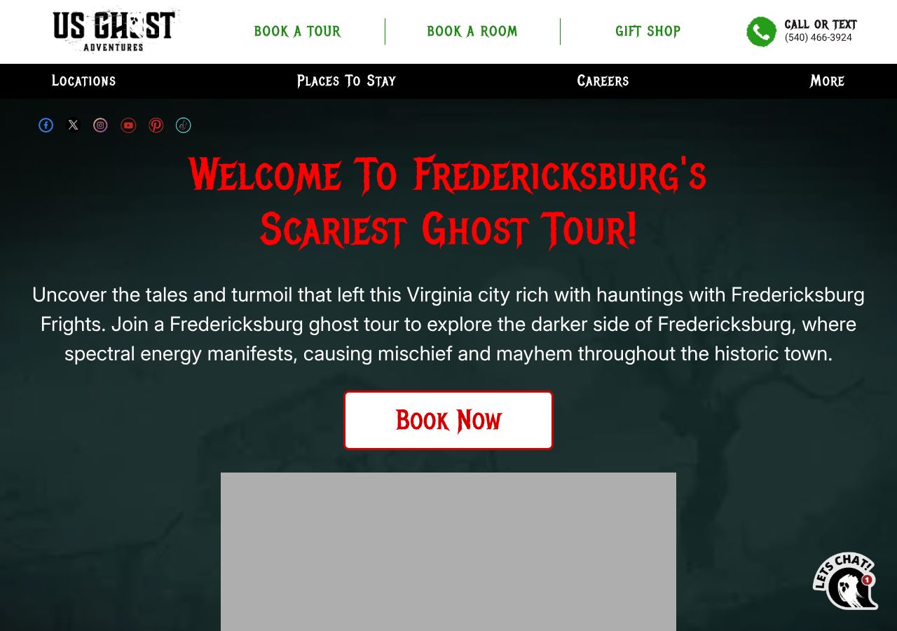 Homepage snapshot of Fredericksburg Frights Ghost Tours and Haunted Pub Crawls