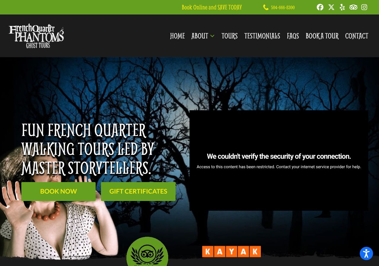 Homepage snapshot of French Quarter Phantoms Ghost Tours New Orleans