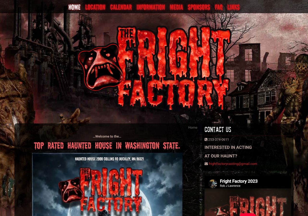 Homepage snapshot of Fright Factory Haunted House