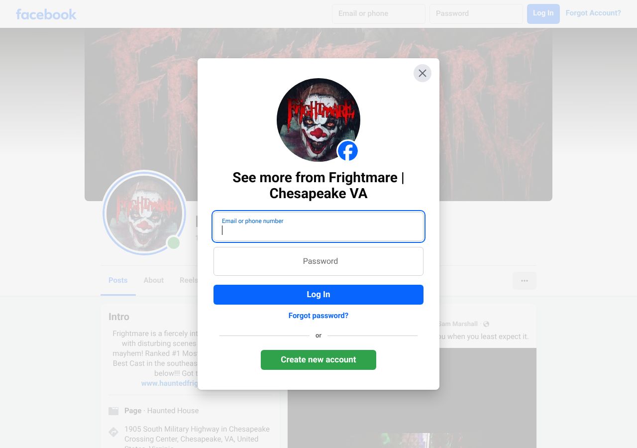 Homepage snapshot of Frightmare: An Experience in Terror!