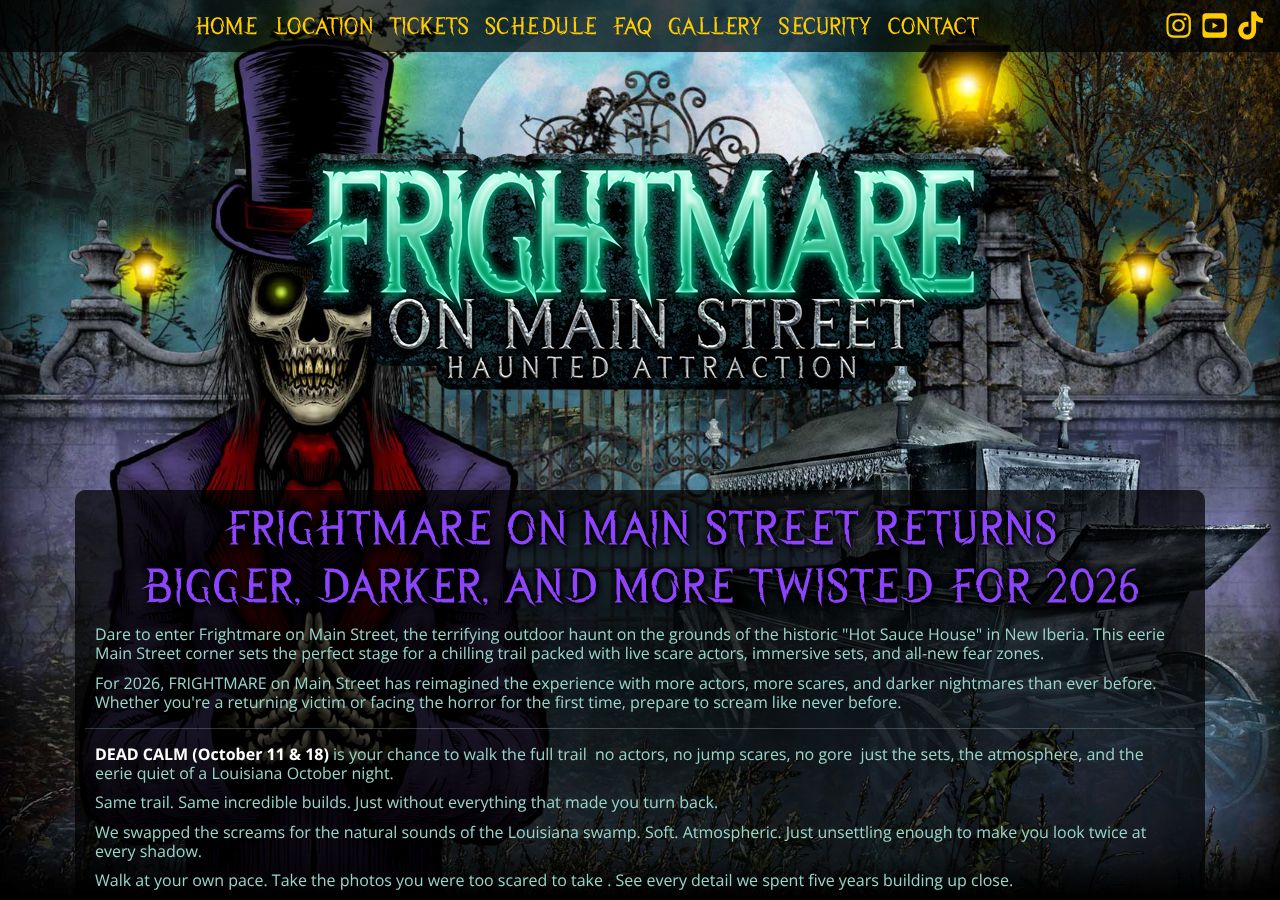 Homepage snapshot of Frightmare On Main Street Haunted Attraction