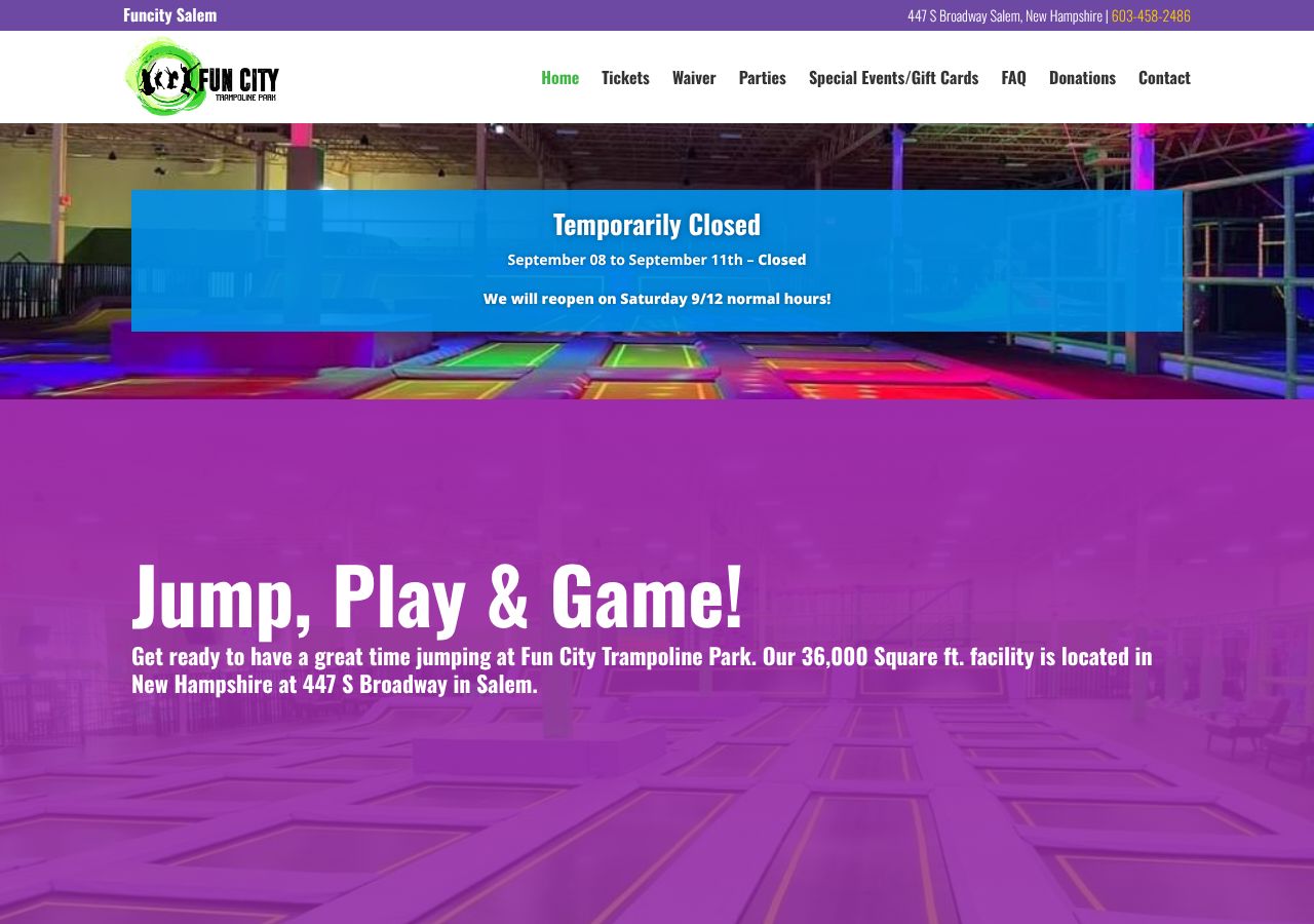 Homepage snapshot of Fun City Trampoline Park Salem