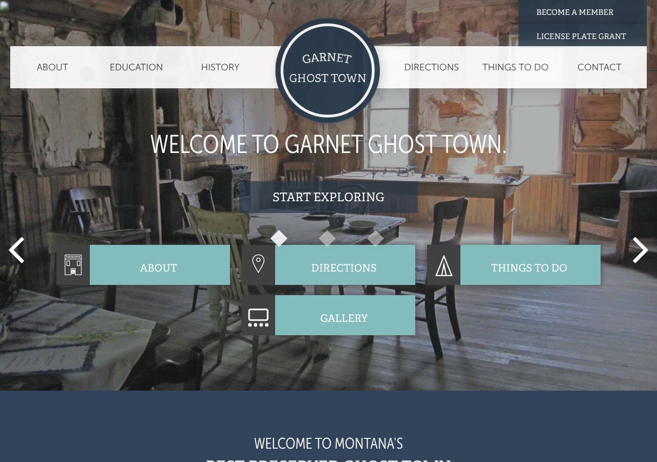 Homepage snapshot of Garnet Ghost Town