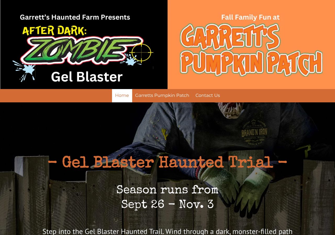 Homepage snapshot of Garrett's Haunted Farm & Pumpkin Patch