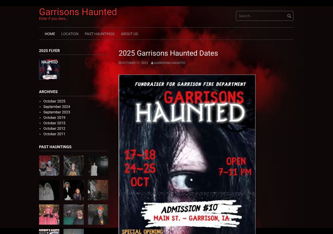 Homepage snapshot of Garrison's Haunted