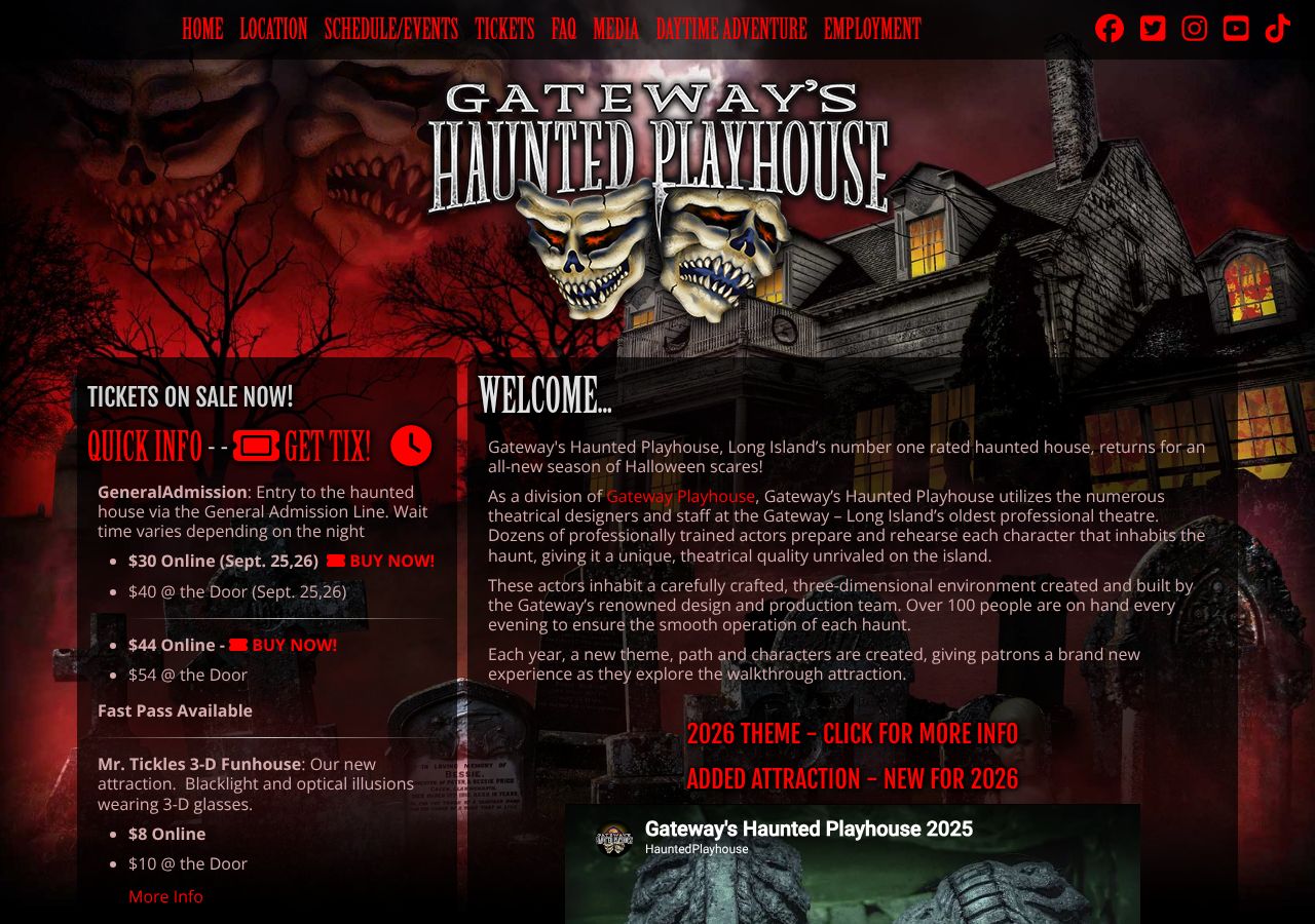 Homepage snapshot of Gateway's Haunted Playhouse