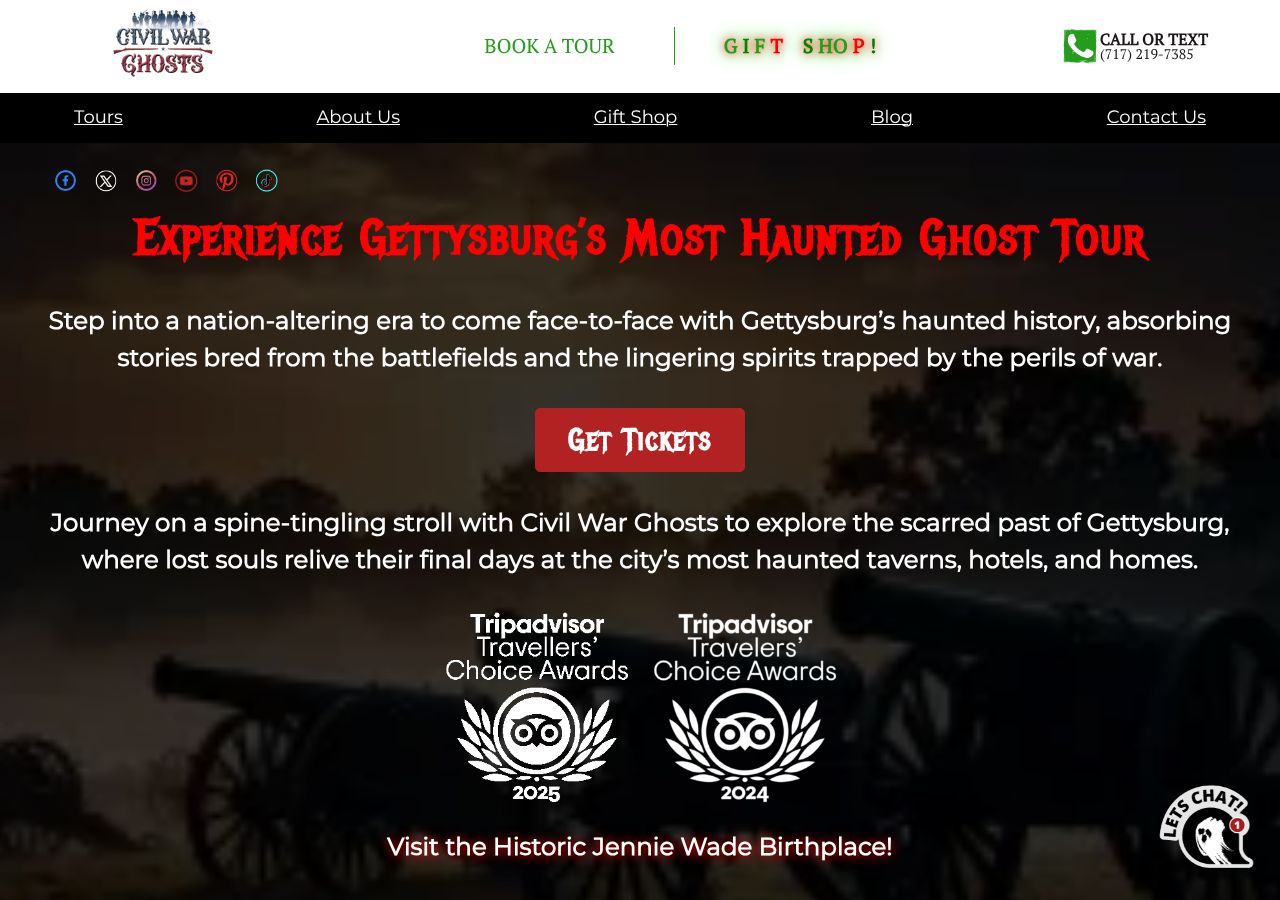 Homepage snapshot of Gettysburg Ghosts Tours & Haunted Pub Crawls