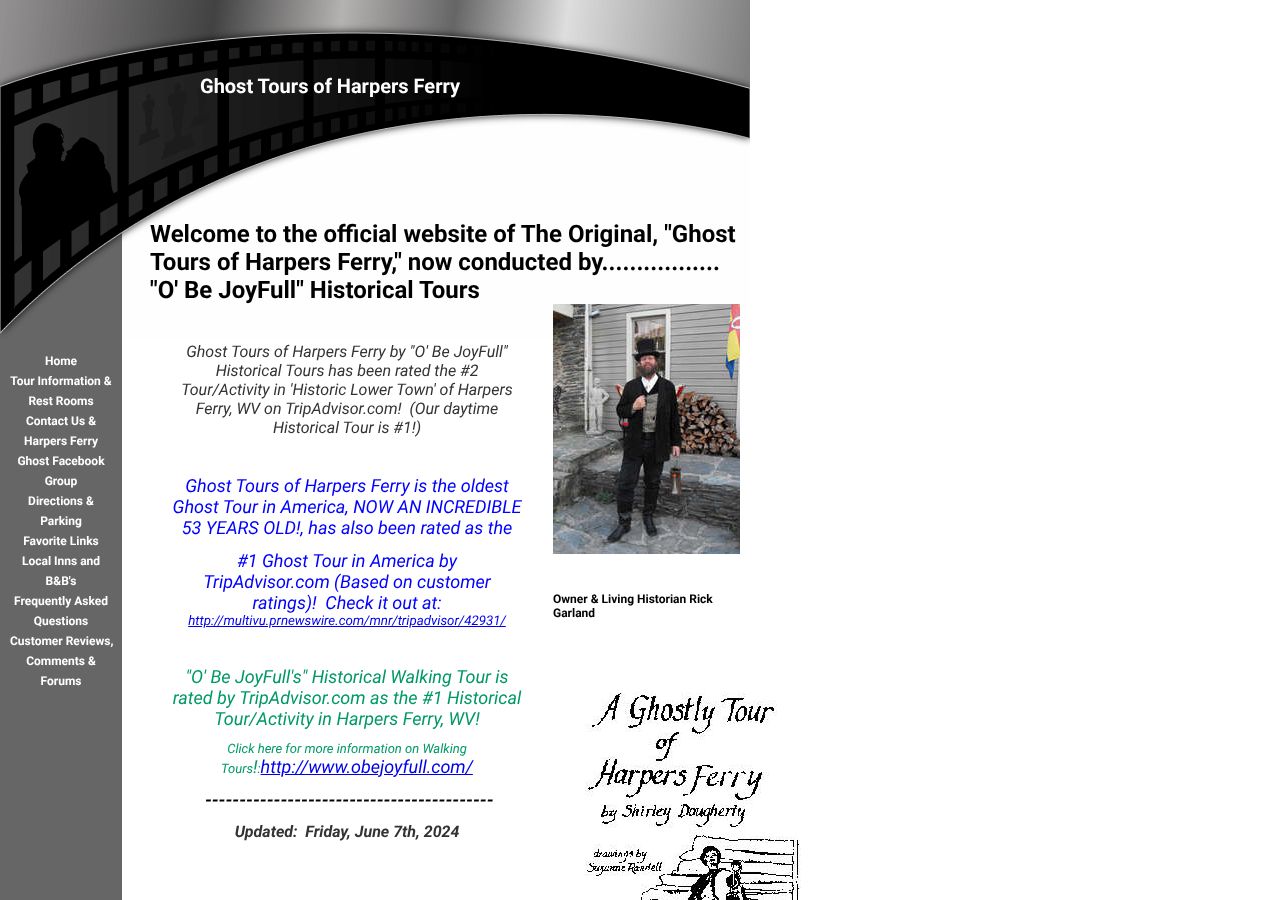 Homepage snapshot of Ghost Tour of Harpers Ferry