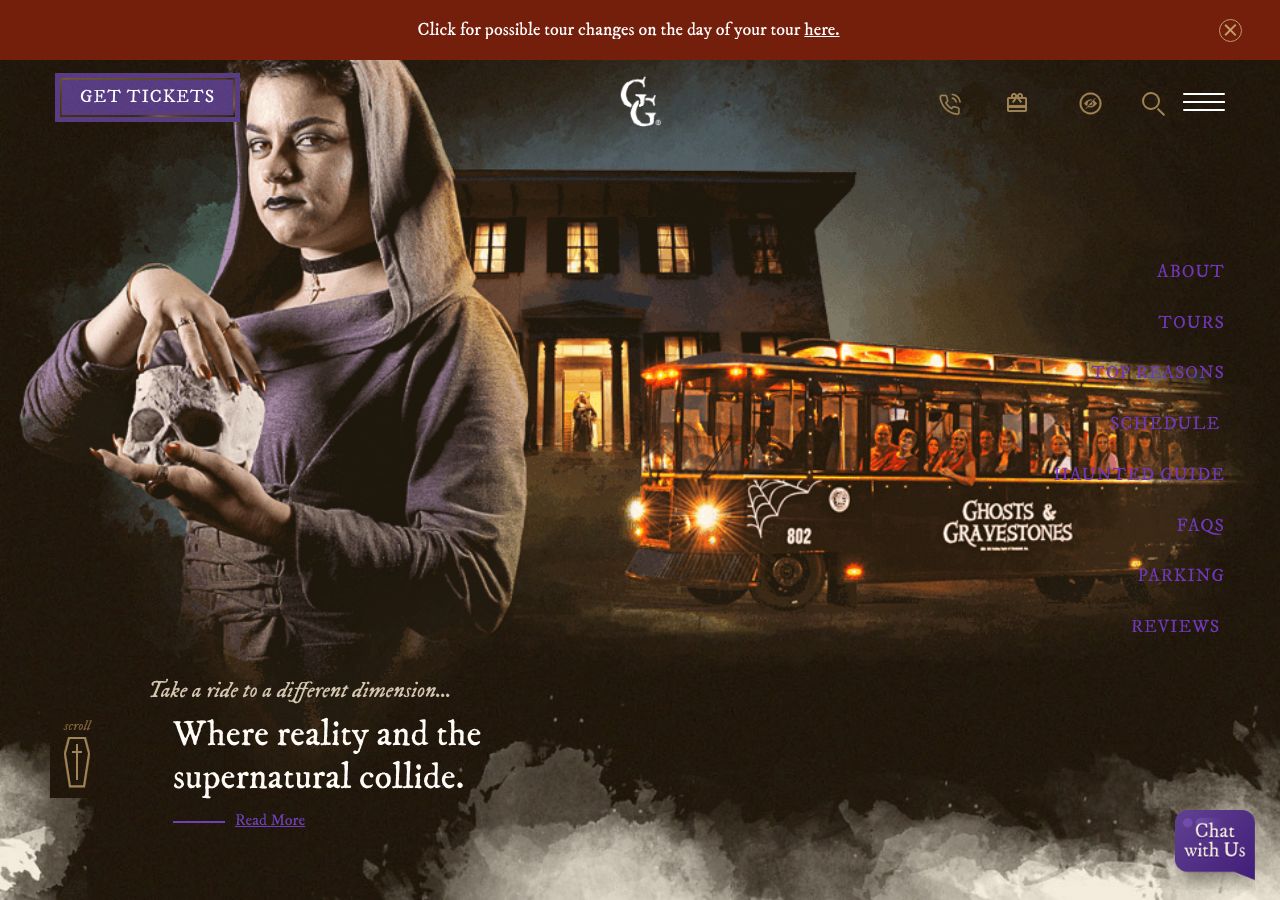 Homepage snapshot of Ghosts & Gravestones Tour Savannah