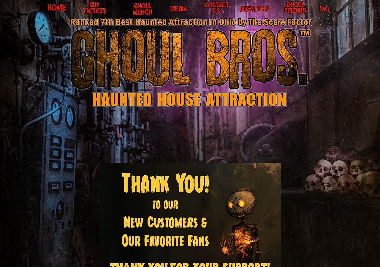 Homepage snapshot of Ghoul Brothers House of Horrors
