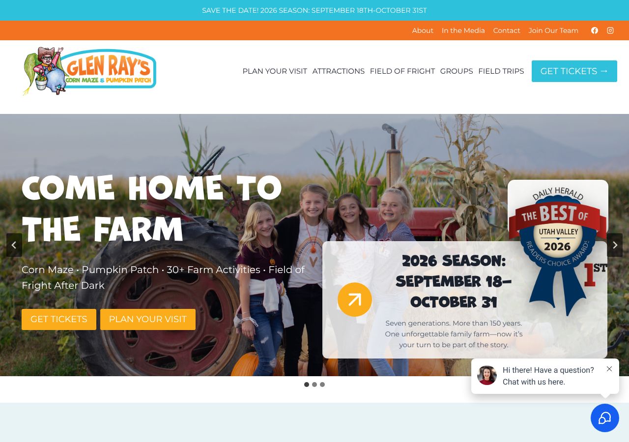 Homepage snapshot of Glen Ray's Corn Maze and Pumpkin Patch