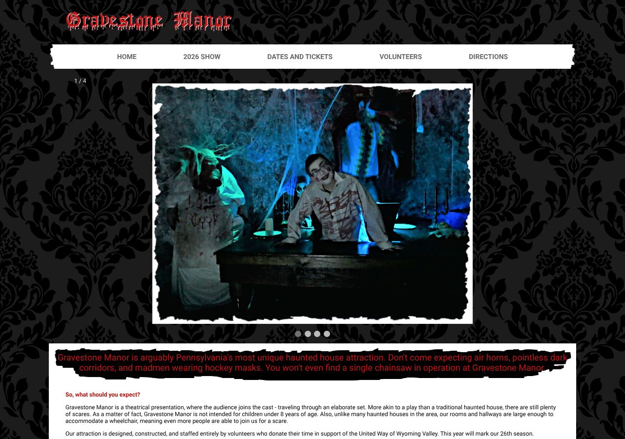 Homepage snapshot of Gravestone Manor.