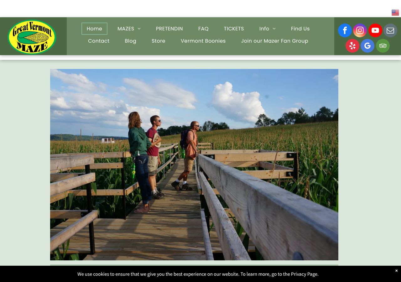 Homepage snapshot of Great Vermont Corn Maze