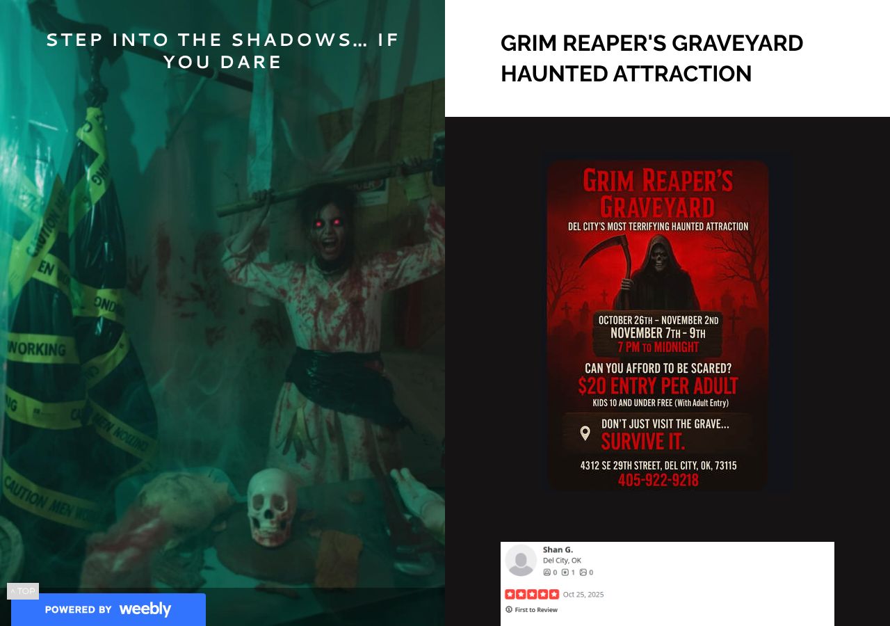 Homepage snapshot of Grim Reaper's Graveyard Haunted Attraction