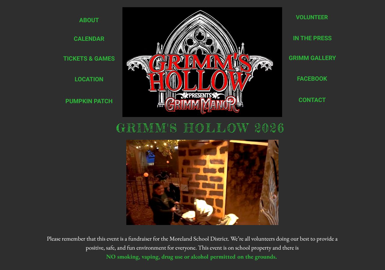 Homepage snapshot of Grimm’s Hollow: A Haunted Family Friendly Experience
