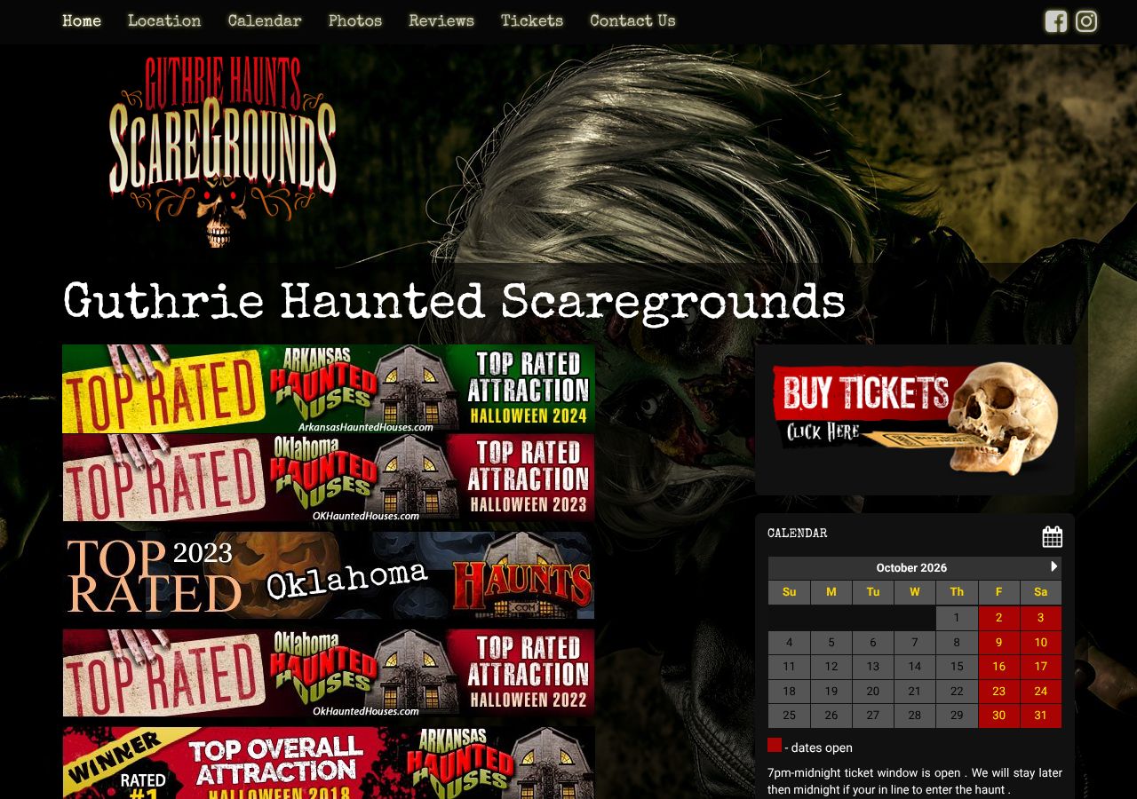 Homepage snapshot of Guthrie Haunts