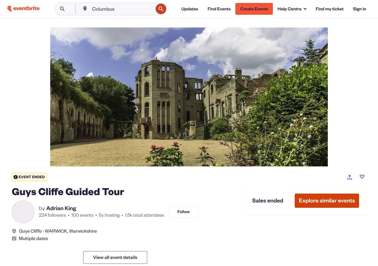 Homepage snapshot of Guys Cliffe House