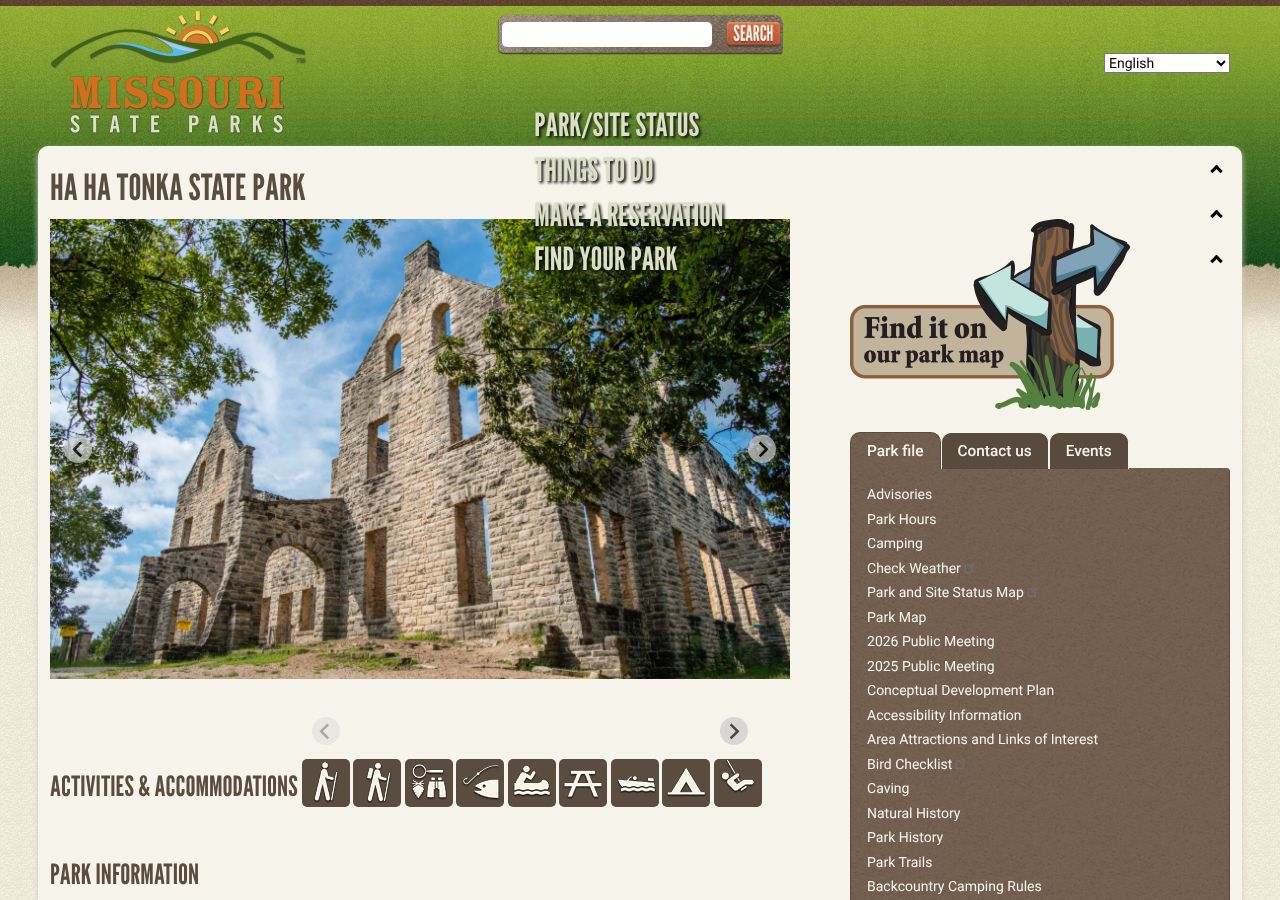 Homepage snapshot of Ha Ha Tonka Castle Ruins