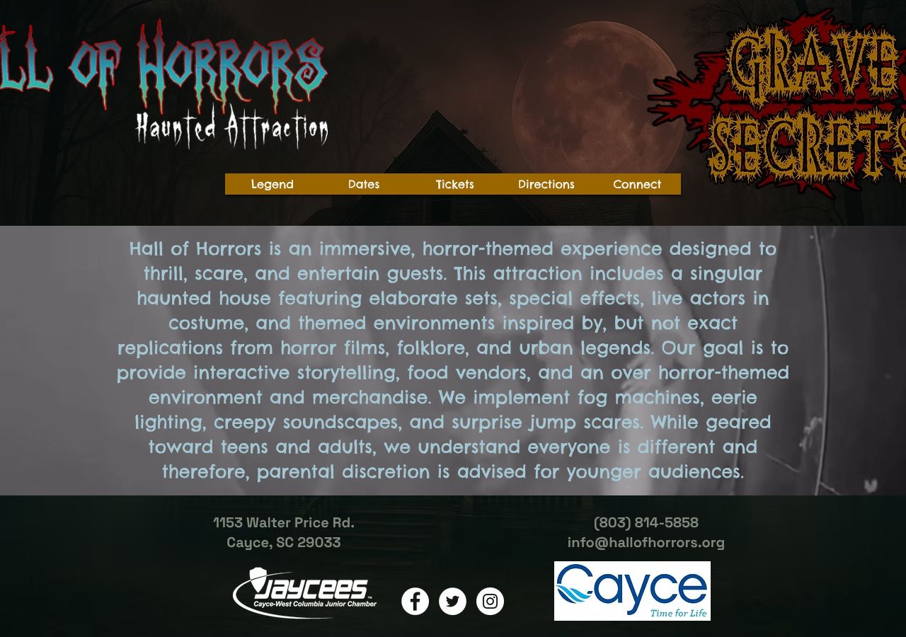 Homepage snapshot of Hall of Horrors Haunted Attraction
