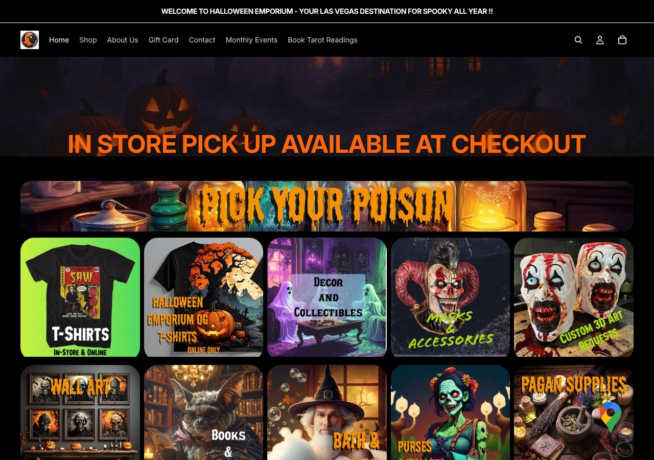 Homepage snapshot of Halloween Emporium and Haunted Tea Room