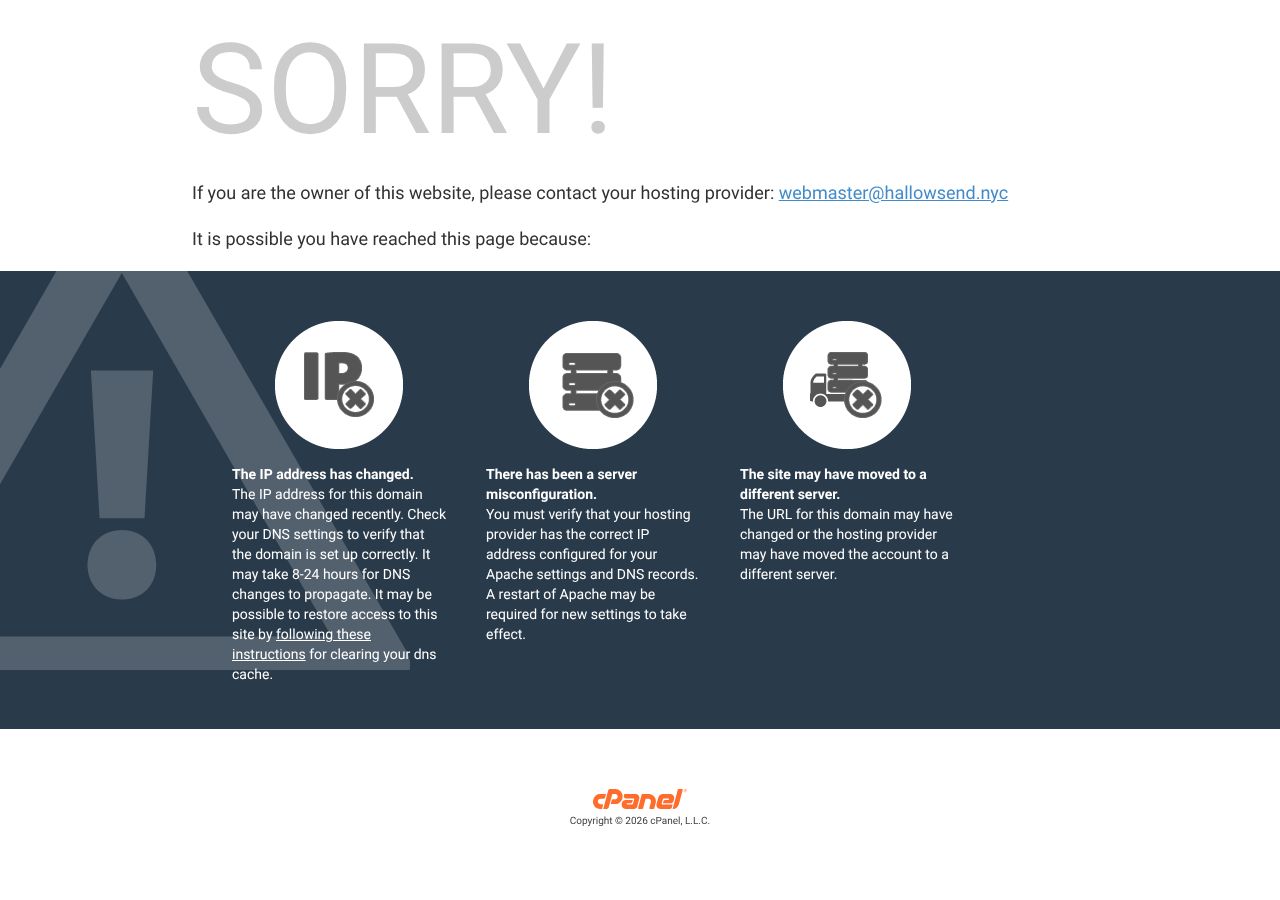 Homepage snapshot of Hallows End