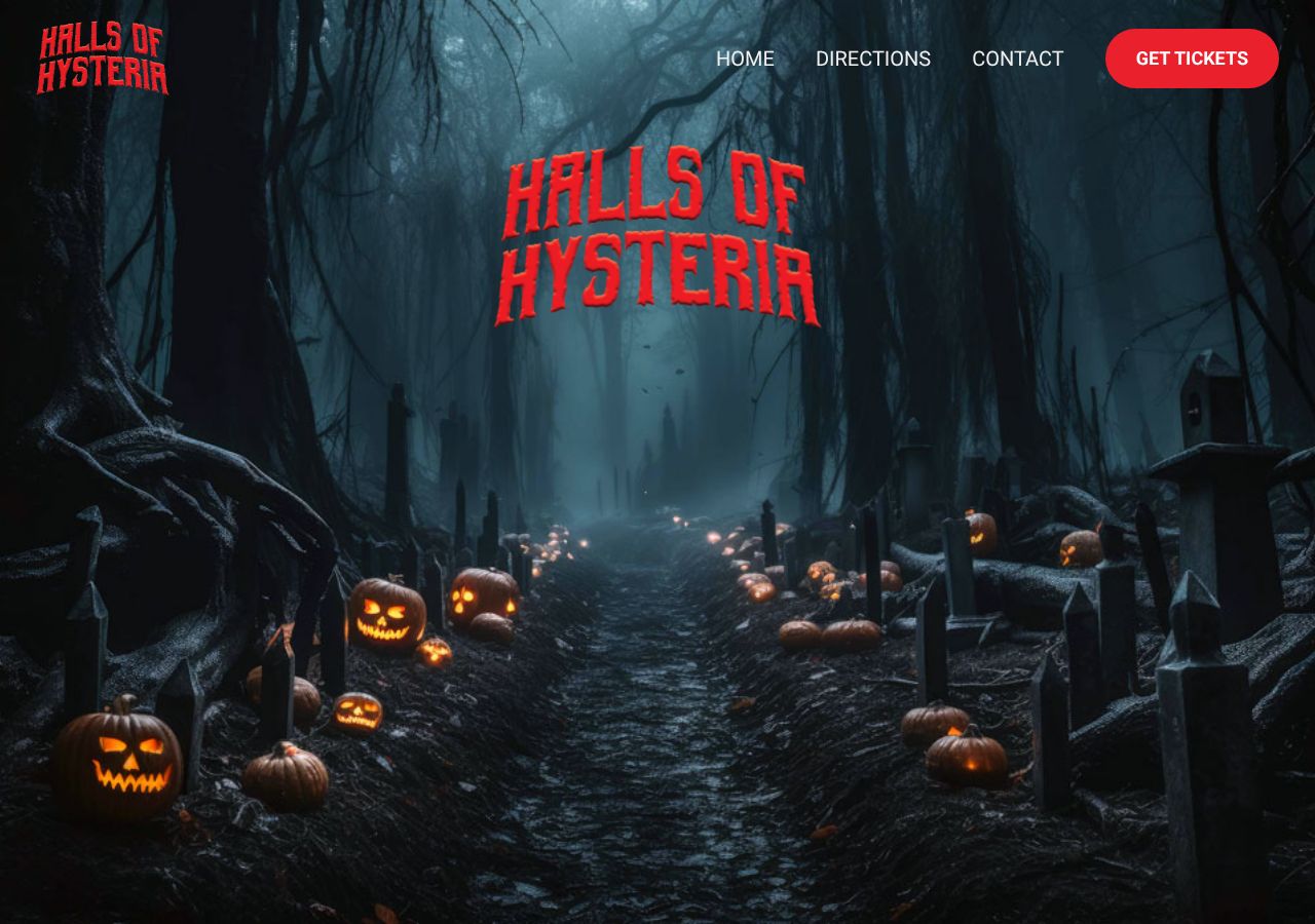 Homepage snapshot of Halls of Hysteria Haunted Attraction