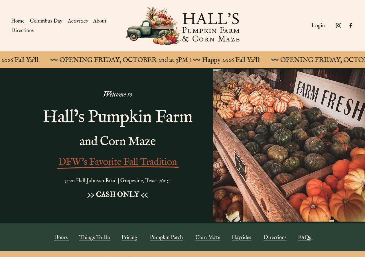 Homepage snapshot of Hall's Pumpkin Farm and Corn Maze
