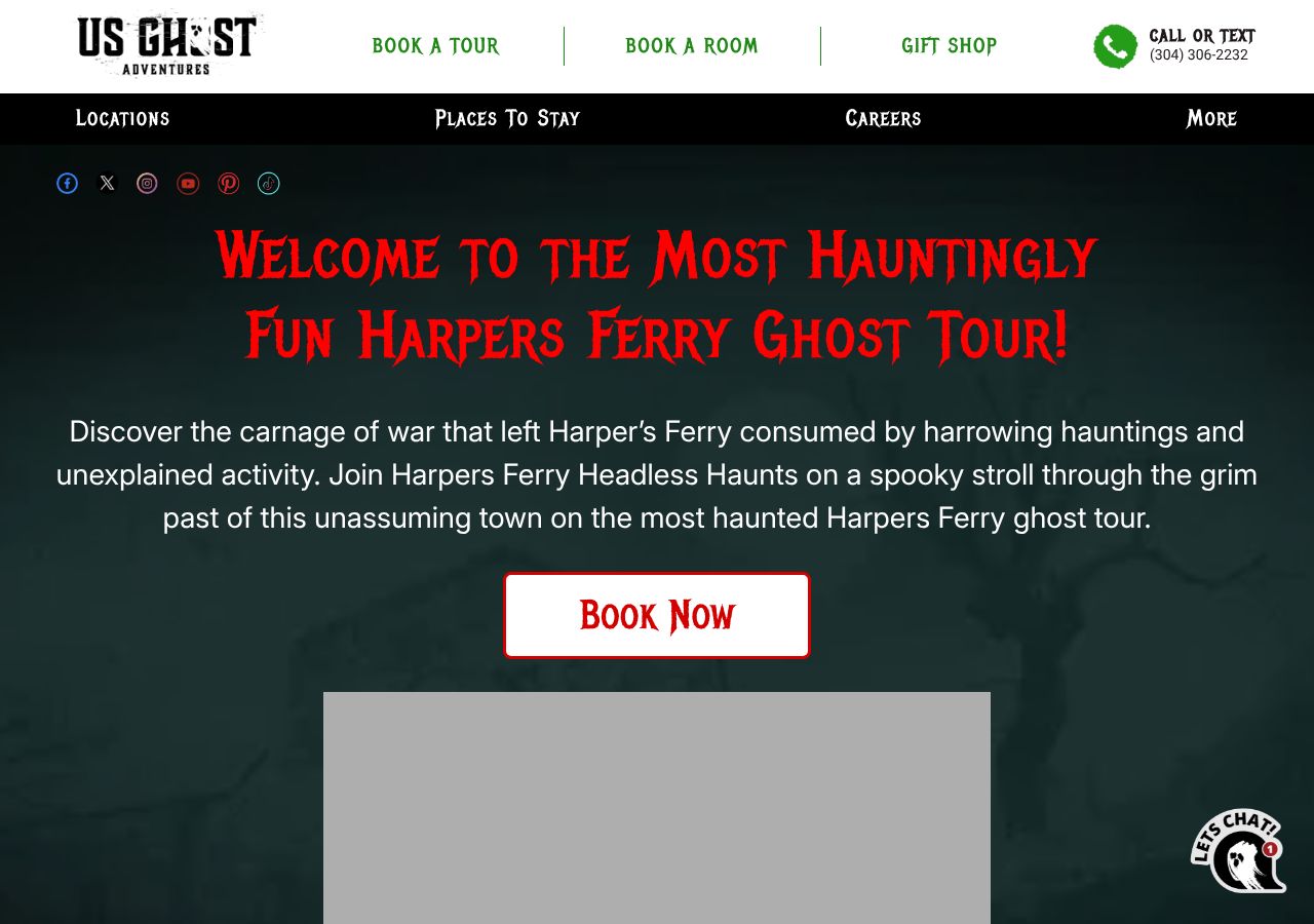 Homepage snapshot of Harpers Ferry Ghost Tours & Haunted Pub Crawls